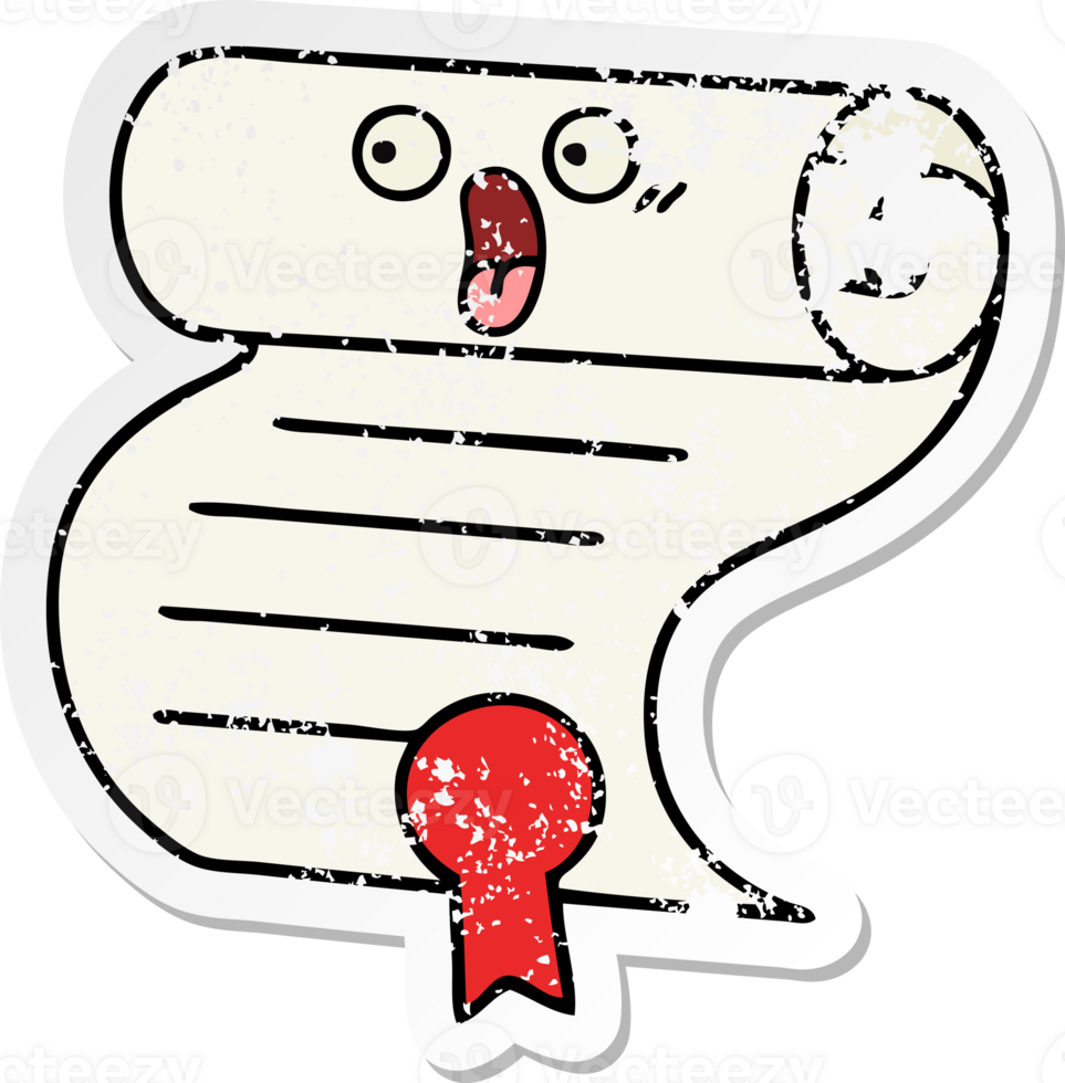 distressed sticker of a cute cartoon contract png