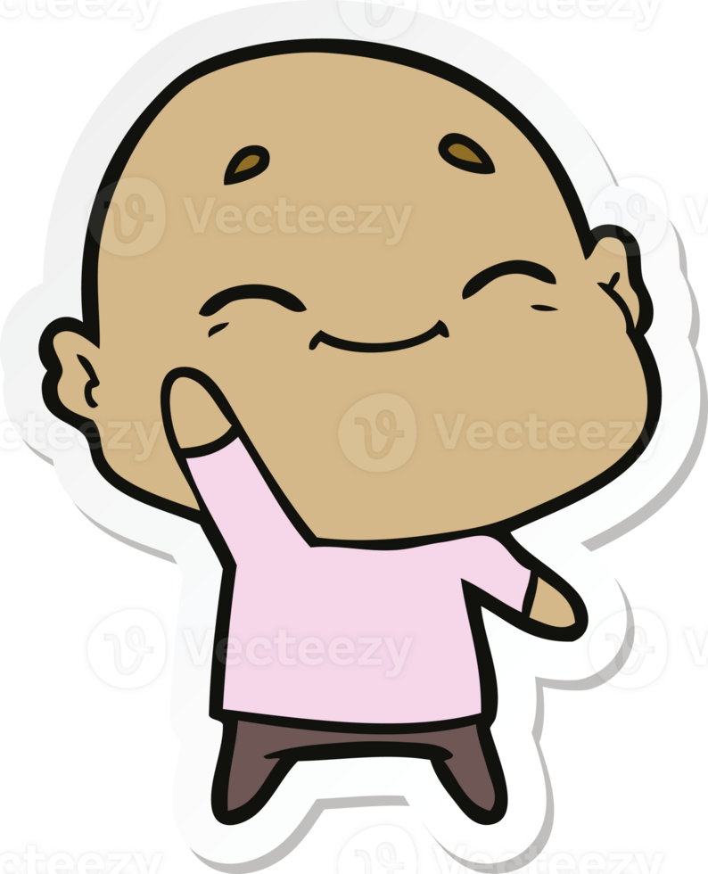 sticker of a happy cartoon bald man png