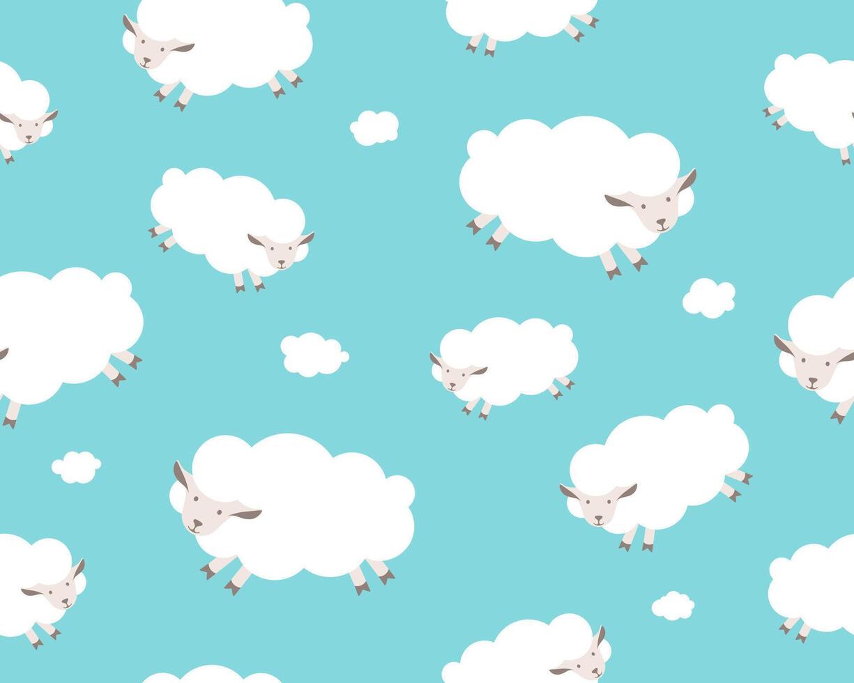 Seamless pattern. White sheep and cloud on the blue sky vector
