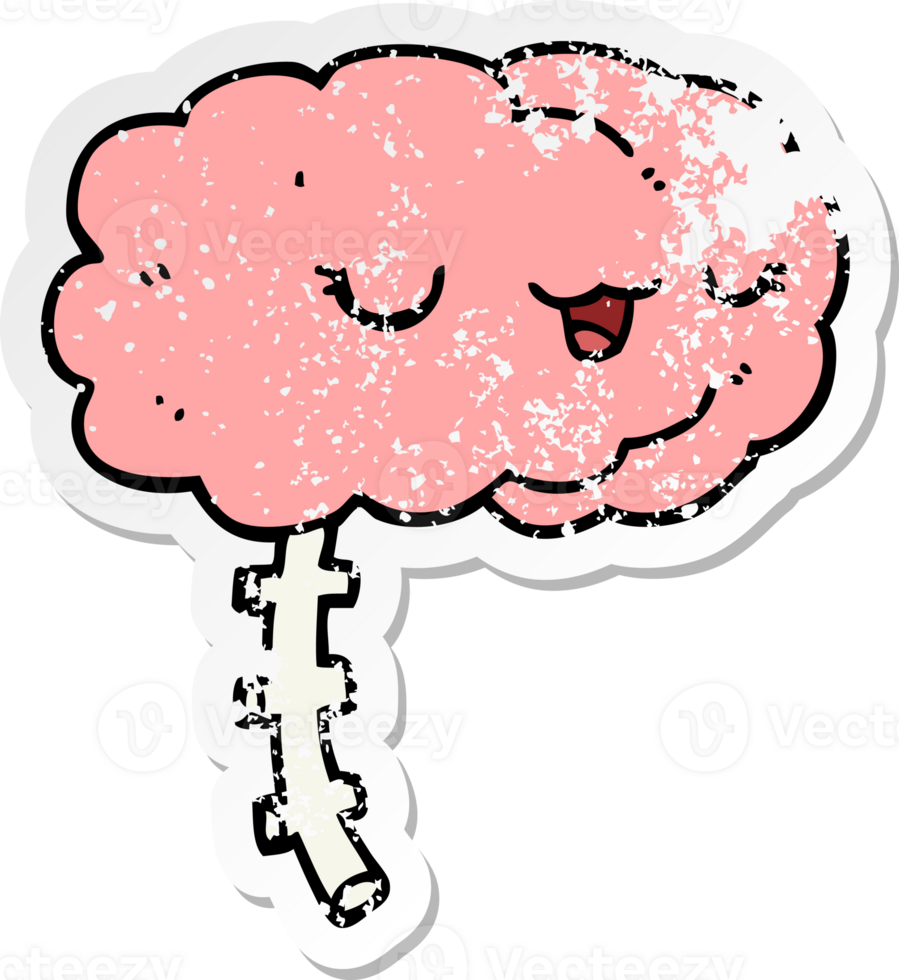 distressed sticker of a happy cartoon brain png