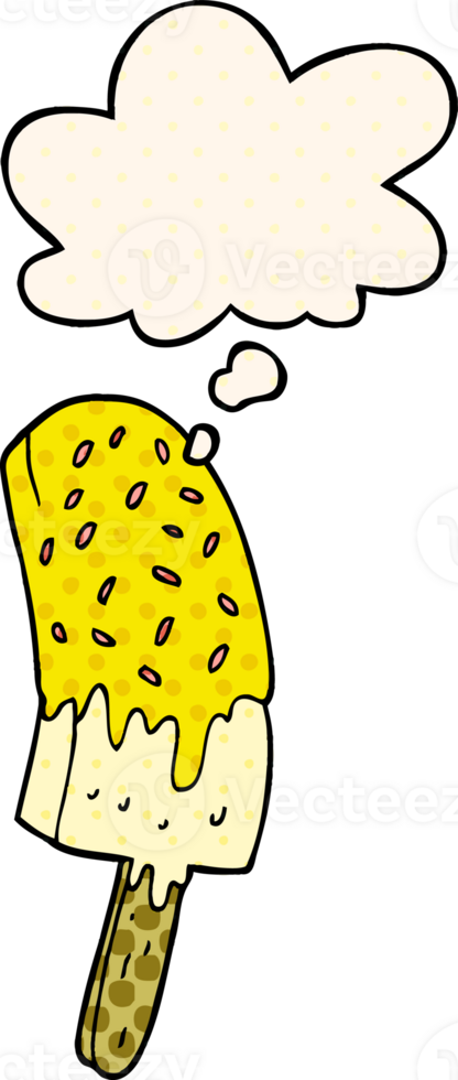 cartoon ice cream lolly with thought bubble in comic book style png