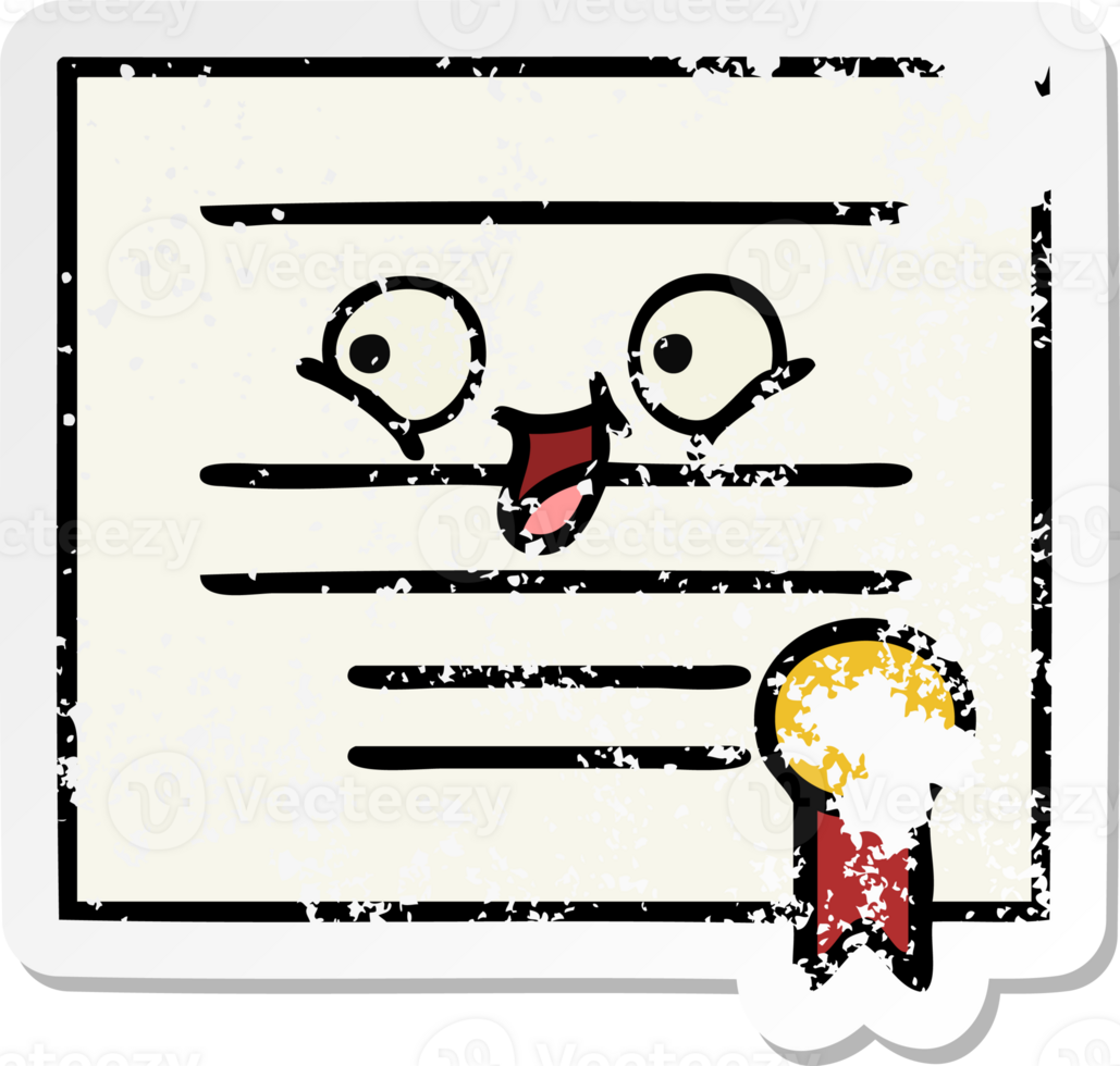 distressed sticker of a cute cartoon graduation diploma png