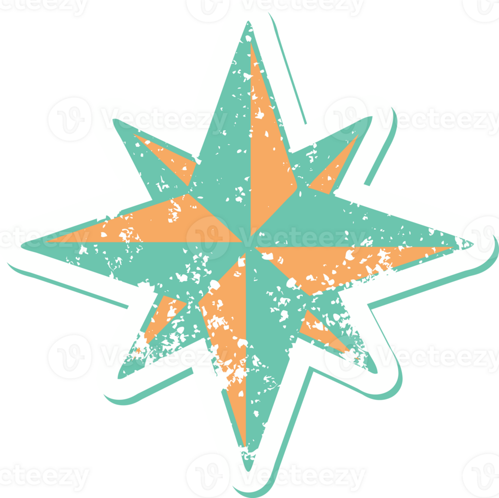 iconic distressed sticker tattoo style image of a star png