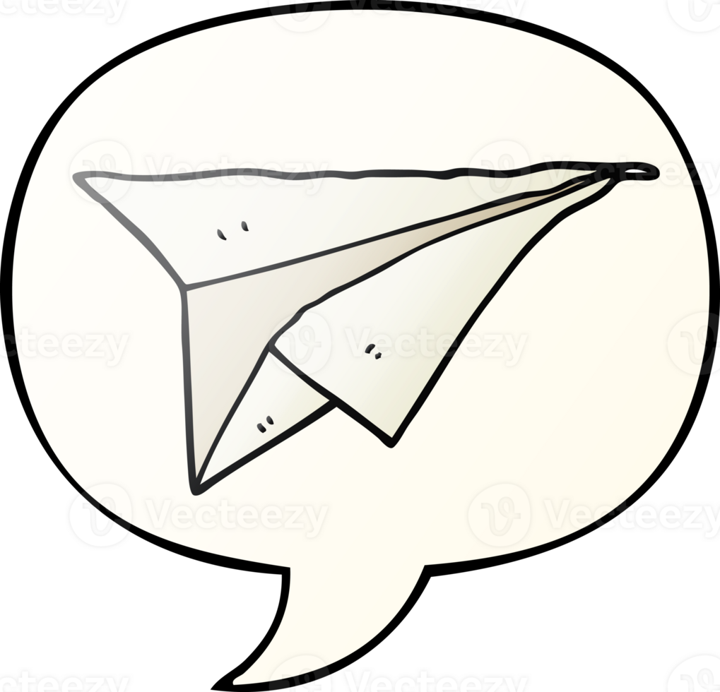 cartoon paper airplane with speech bubble in smooth gradient style png