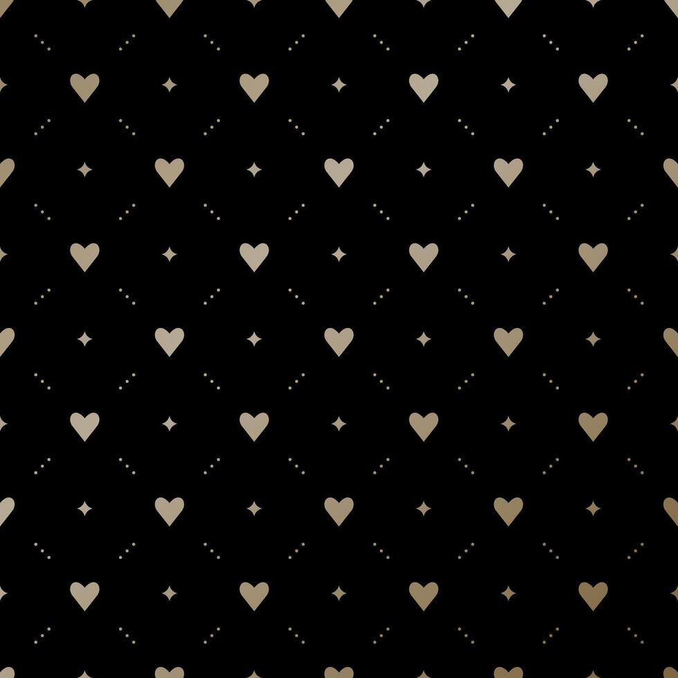 Seamless gold pattern with hearts on a black background vector