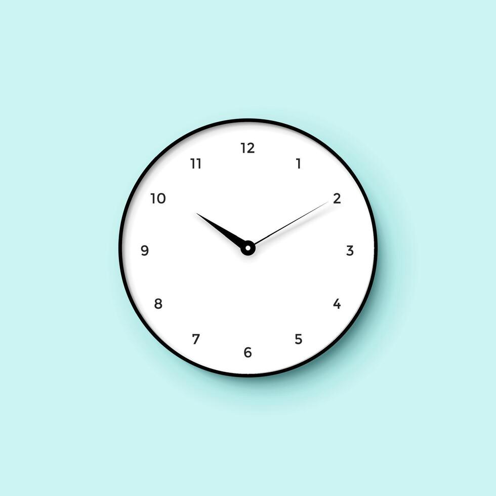 Icon of white clock face with shadow on mint wall background vector