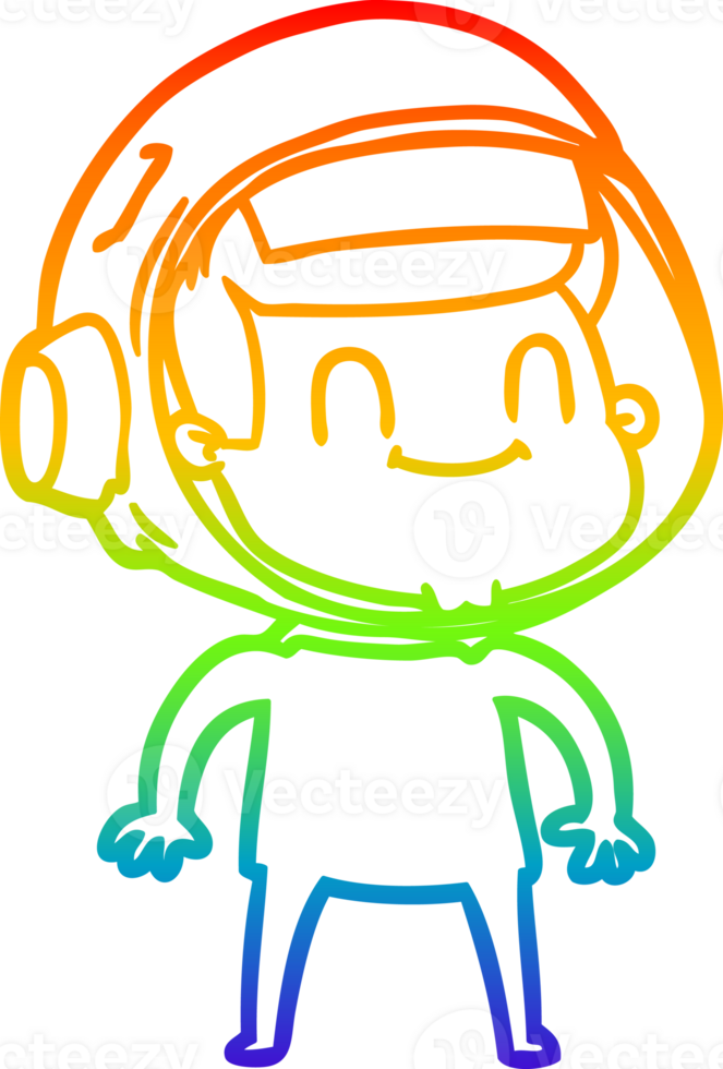 rainbow gradient line drawing of a happy cartoon astronaut png