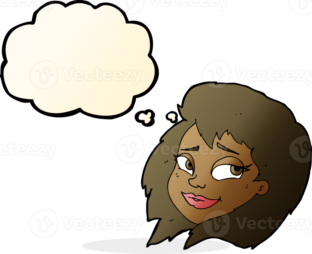 cartoon happy female face with thought bubble png