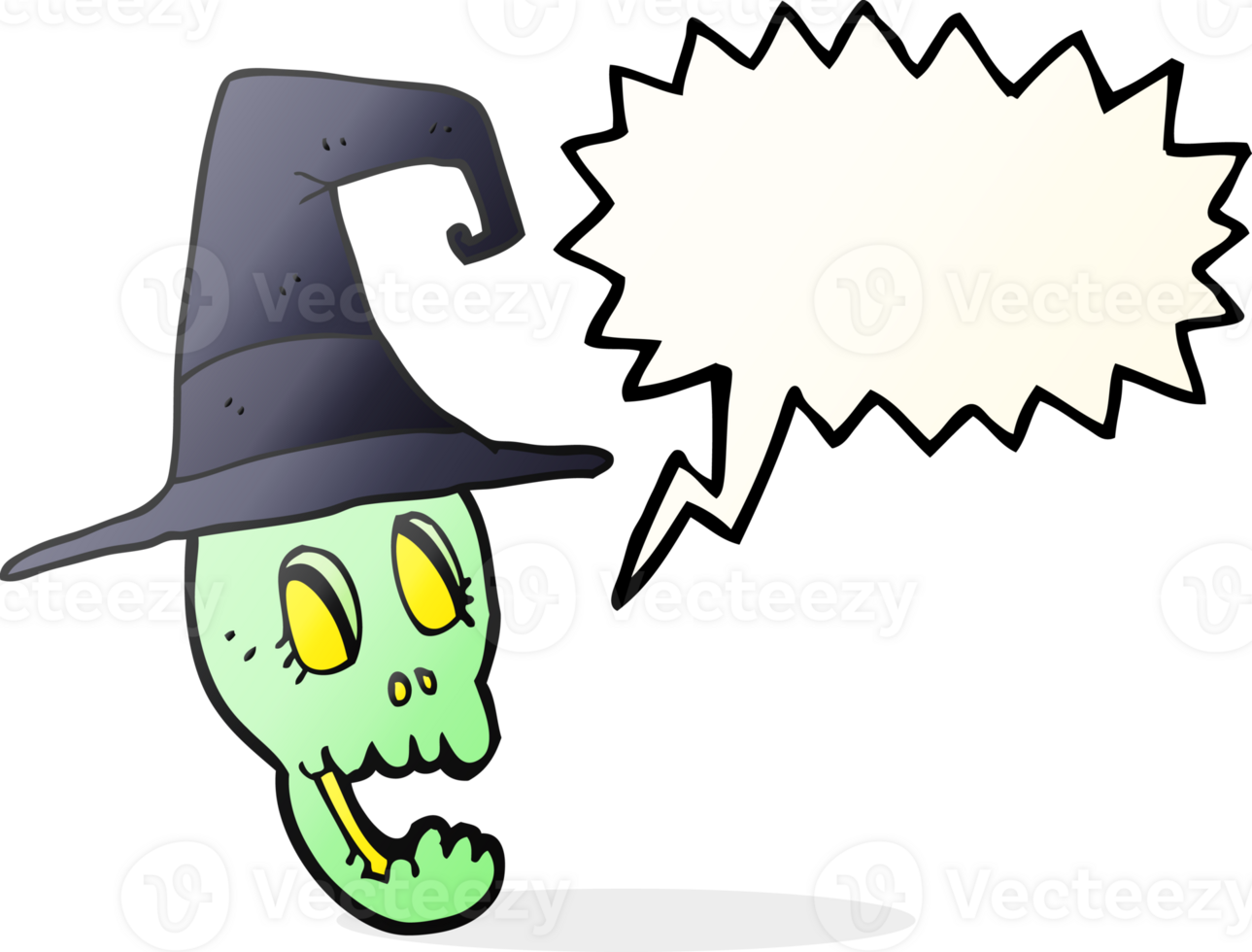 hand drawn speech bubble cartoon skull wearing witch hat png