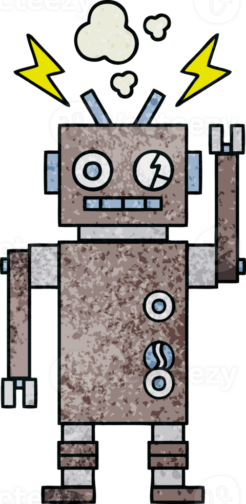 retro grunge texture cartoon of a malfunctioning robot png