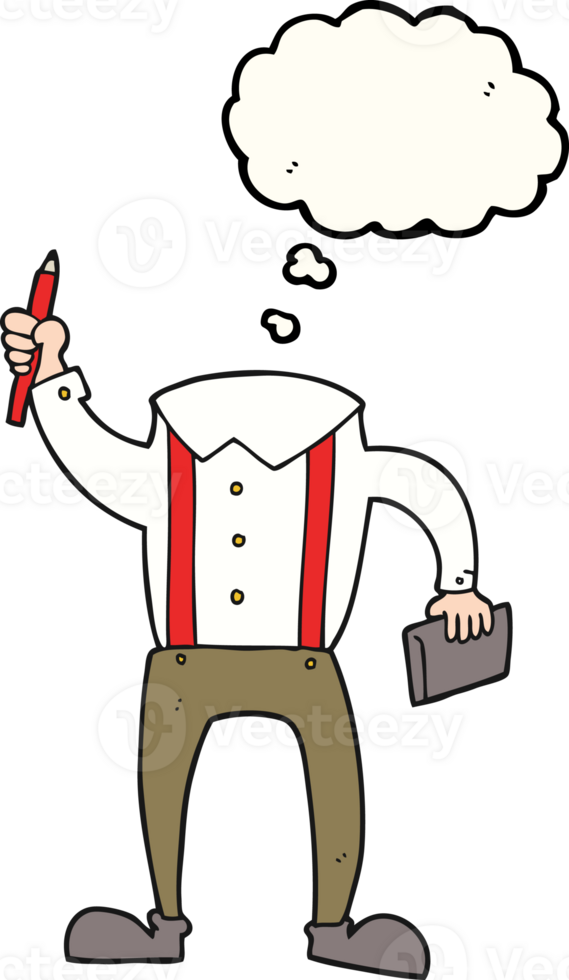 hand drawn thought bubble cartoon headless body with notepad and pen add own photos png