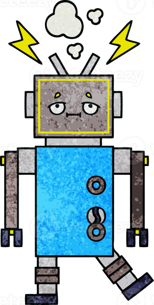 retro grunge texture cartoon of a malfunctioning robot png
