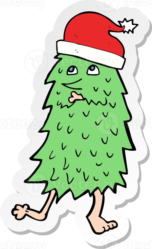sticker of a cartoon christmas tree dancing png