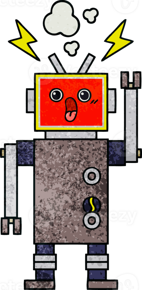 retro grunge texture cartoon of a robot malfunction png