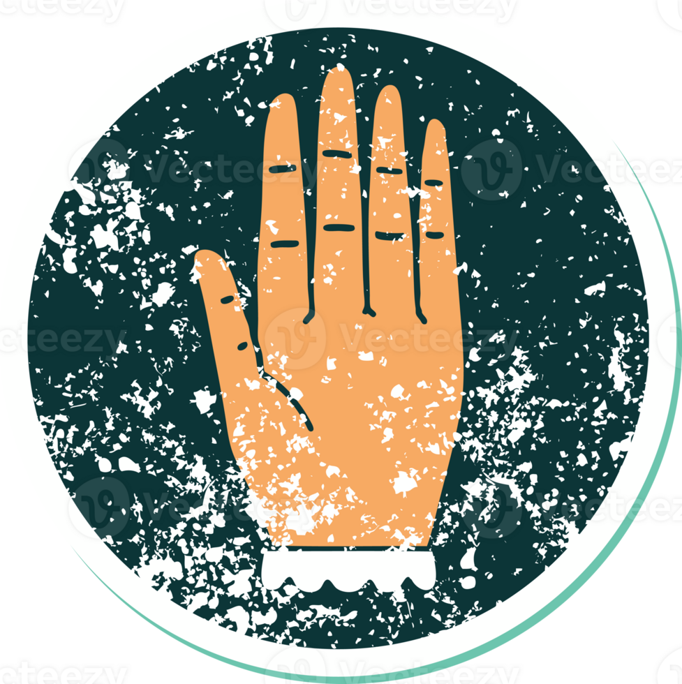 iconic distressed sticker tattoo style image of a hand png