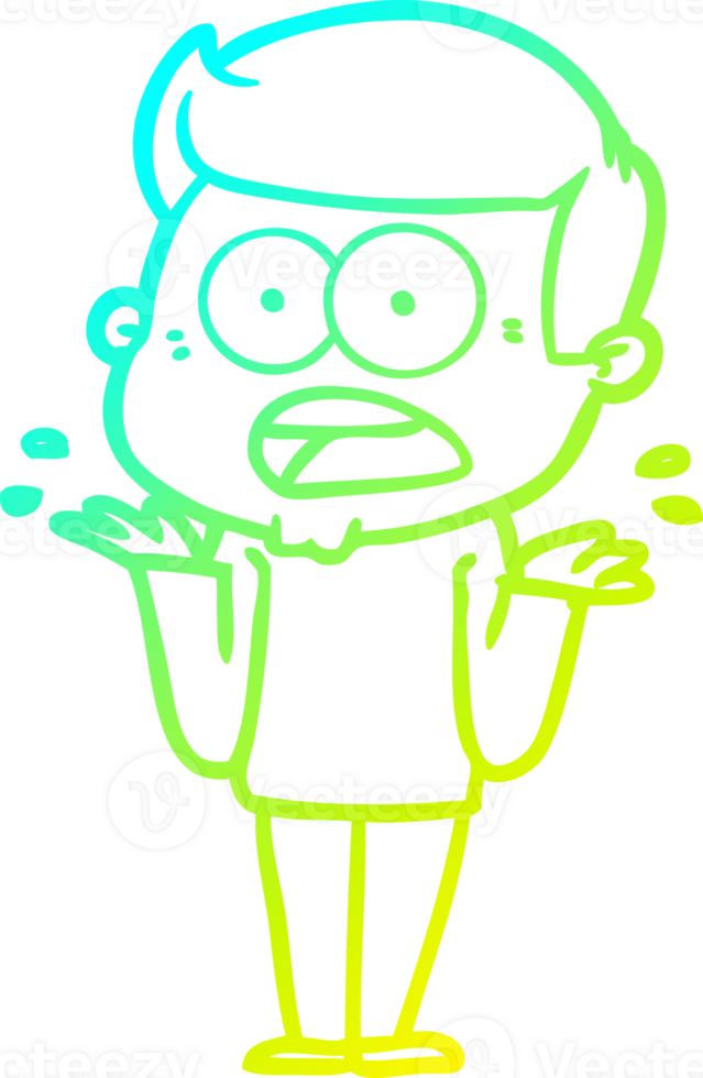 cold gradient line drawing of a cartoon shocked man png