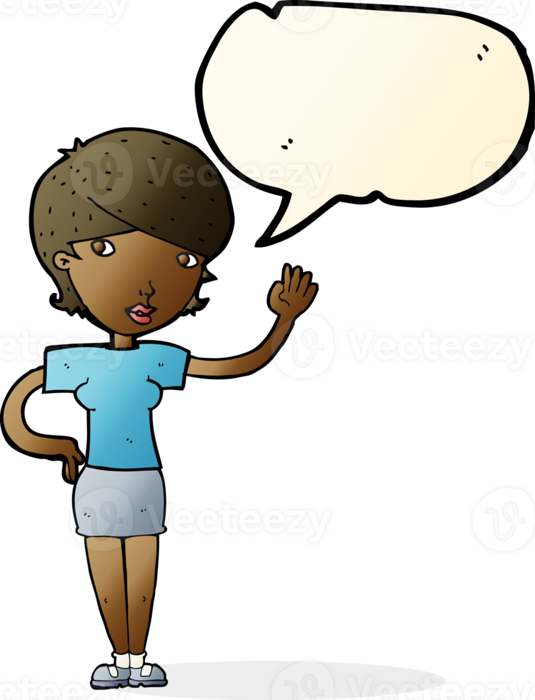 cartoon woman waving with speech bubble png