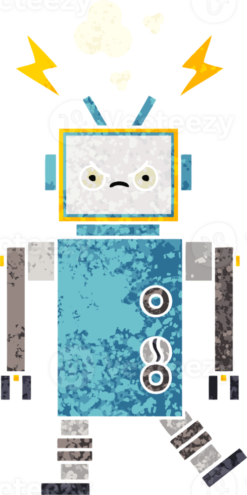retro illustration style cartoon of a robot png