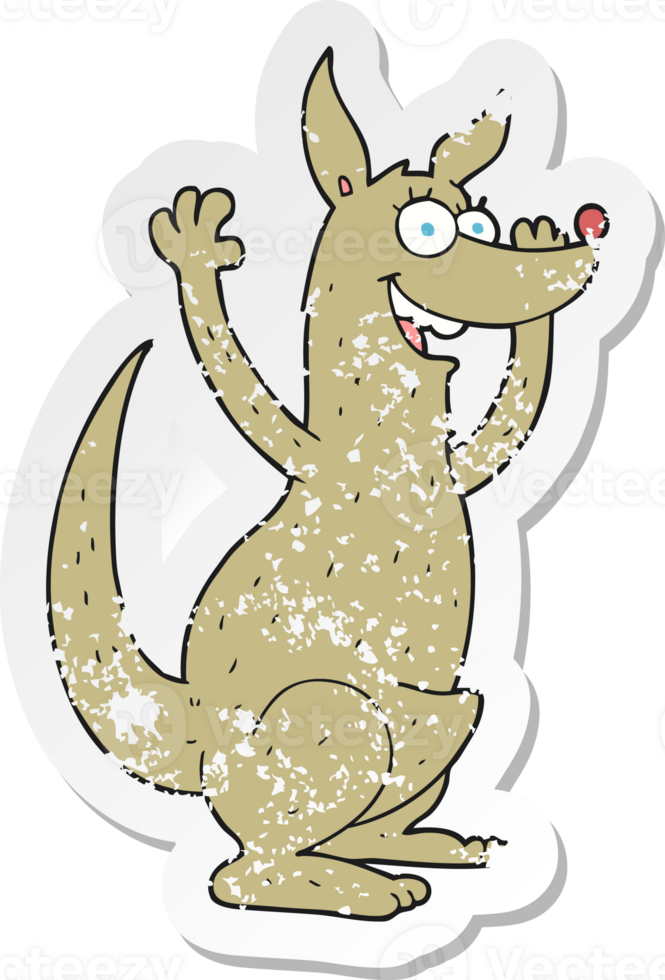 retro distressed sticker of a cartoon kangaroo png