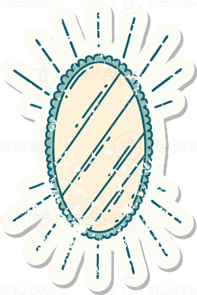 worn old sticker of a tattoo style shining mirror png