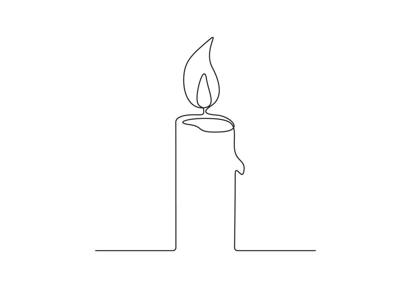 Burning candle continuous one line drawing premium illustration vector