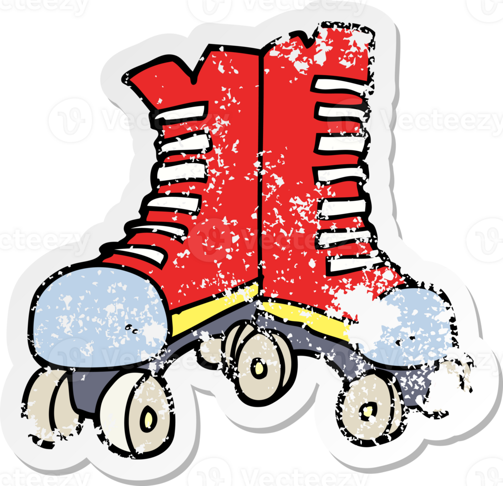 distressed sticker of a cartoon roller boots png