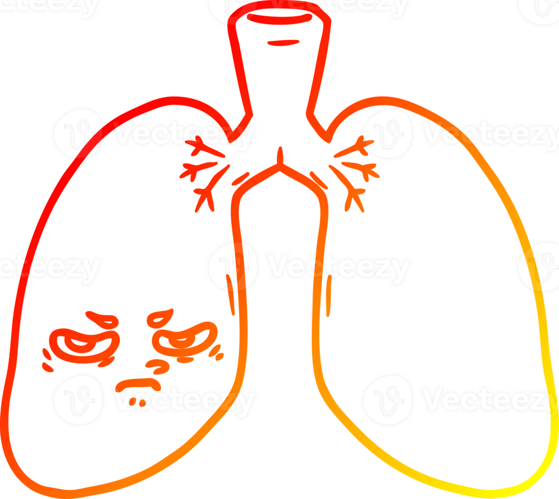 warm gradient line drawing of a cartoon angry lungs png