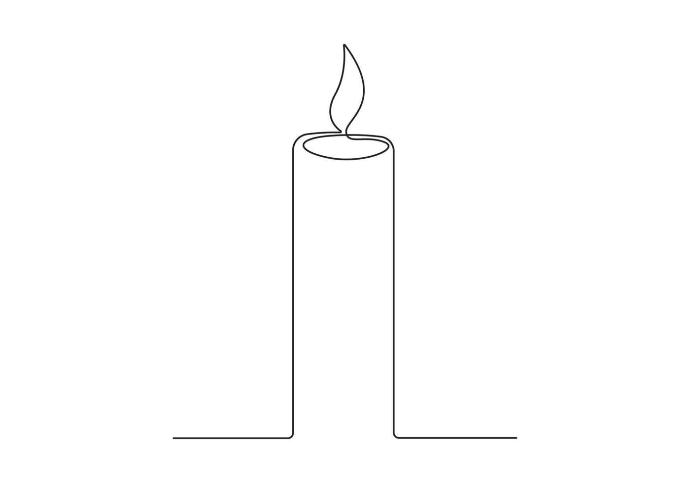 Burning candle continuous one line drawing premium illustration vector