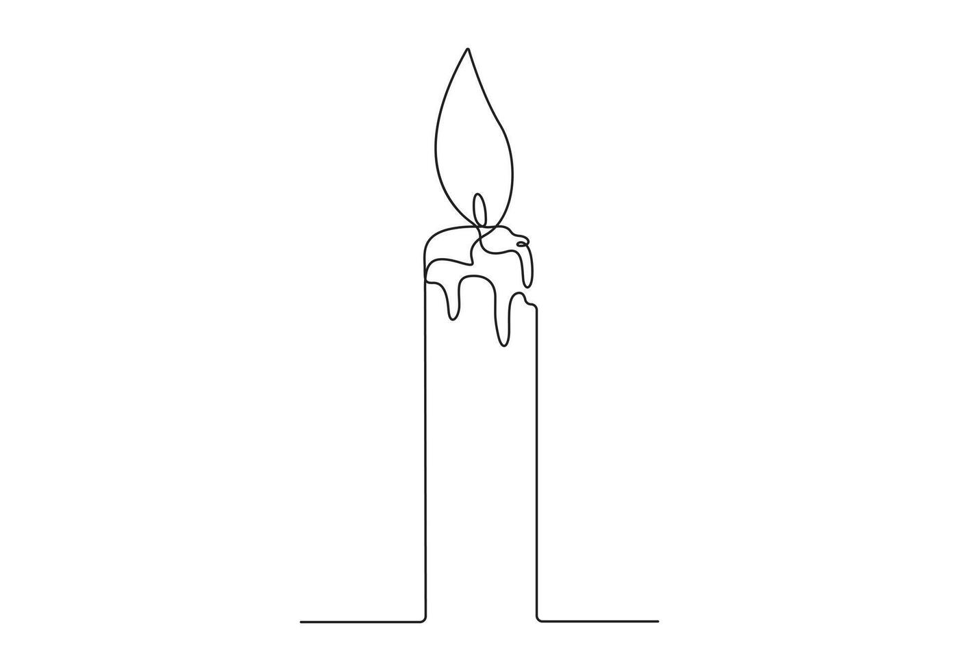 Burning candle continuous one line drawing premium illustration vector