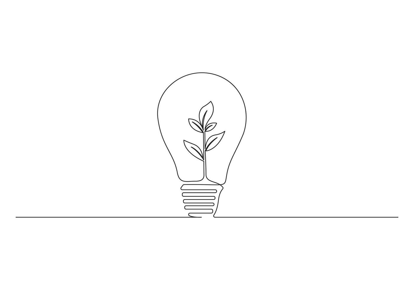 continuo línea dibujo de verde planta en ligero bulbo verde energía concepto Pro ilustración vector