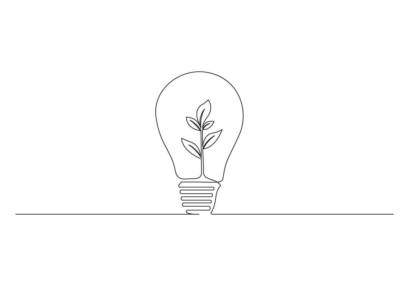 Continuous line drawing of green plant in light bulb green energy concept pro illustration vector