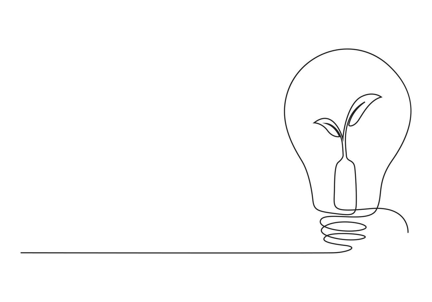 Continuous line drawing of green plant in light bulb green energy concept pro illustration vector