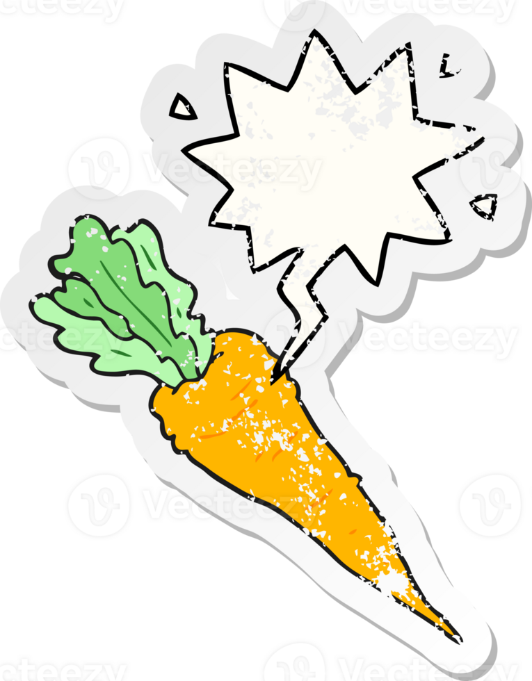 cartoon carrot with speech bubble distressed distressed old sticker png