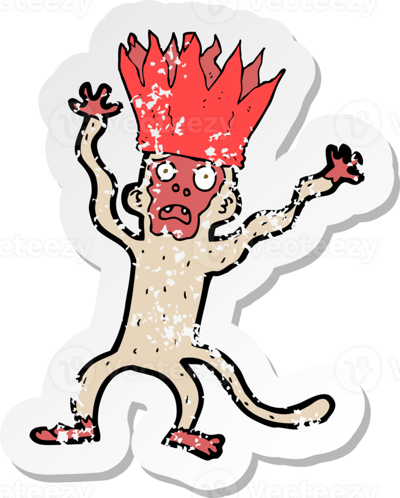 retro distressed sticker of a cartoon frightened monkey png
