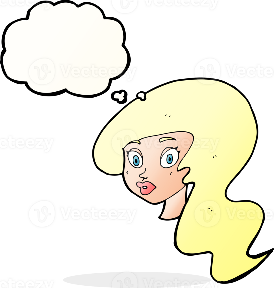 cartoon pretty female face with thought bubble png