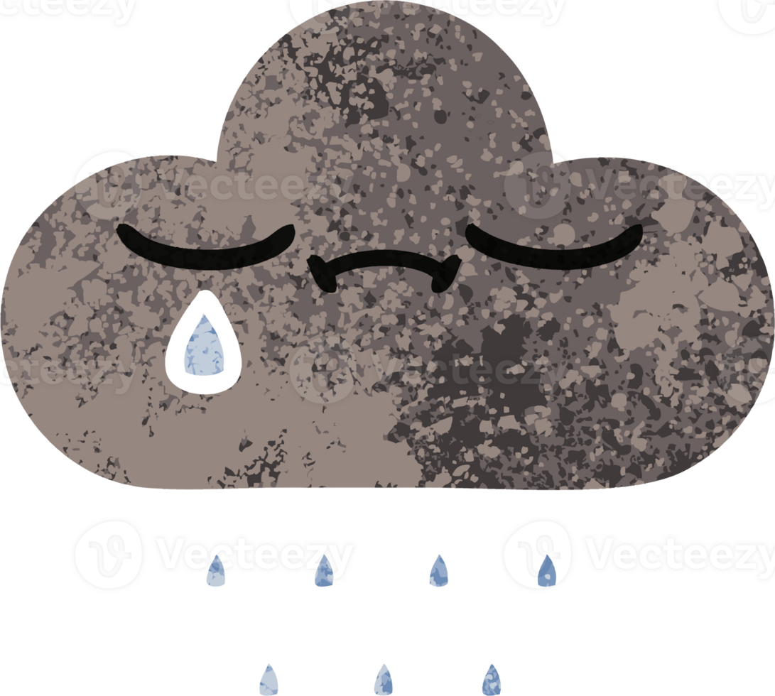 retro illustration style cartoon of a storm rain cloud png