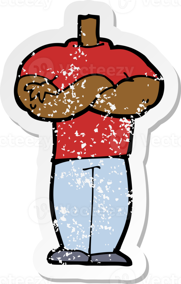 retro distressed sticker of a cartoon body with folded arms png