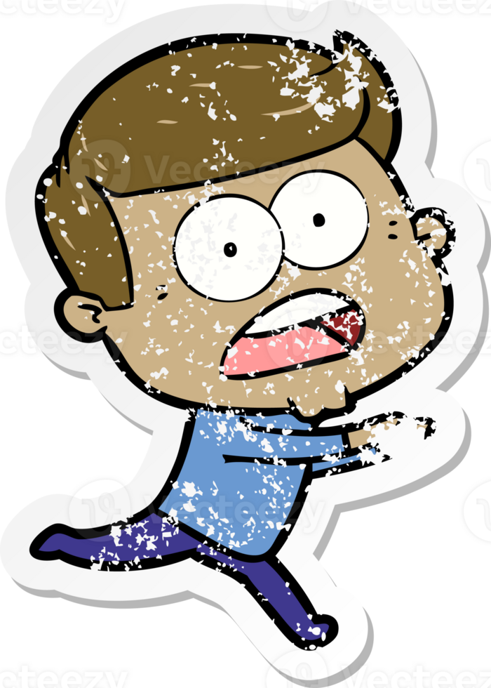 distressed sticker of a cartoon shocked man png