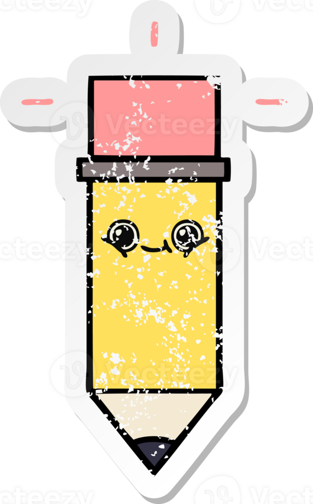 distressed sticker of a cute cartoon pencil png