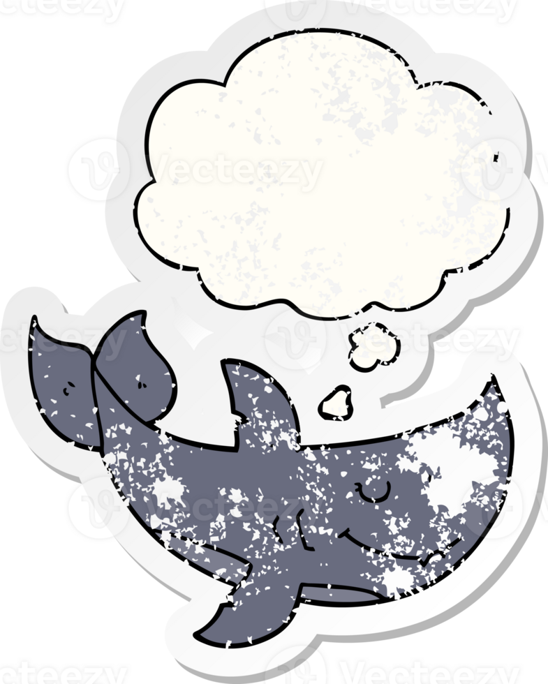 cartoon shark with thought bubble as a distressed worn sticker png