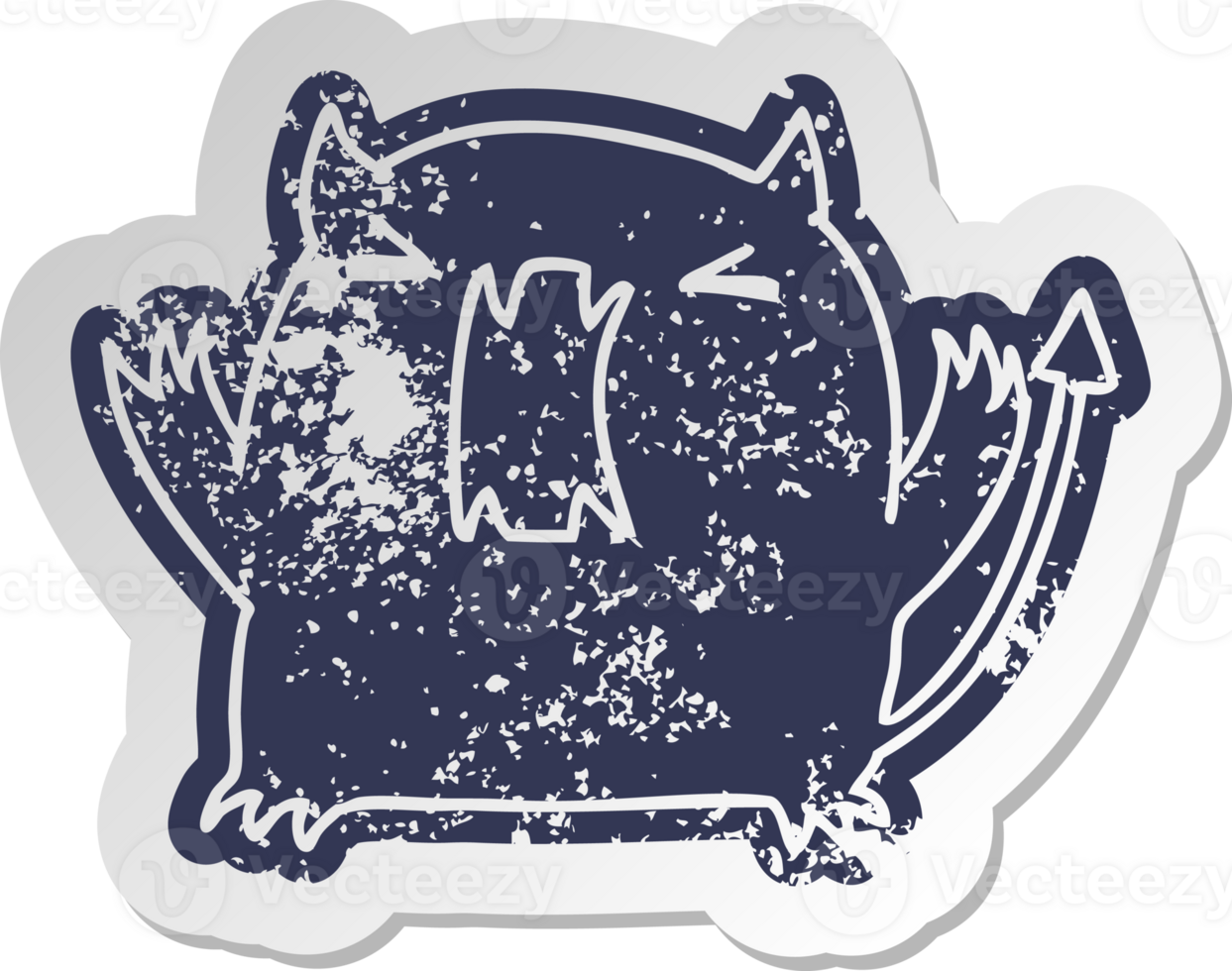 distressed old cartoon sticker of a cute kawaii devil png