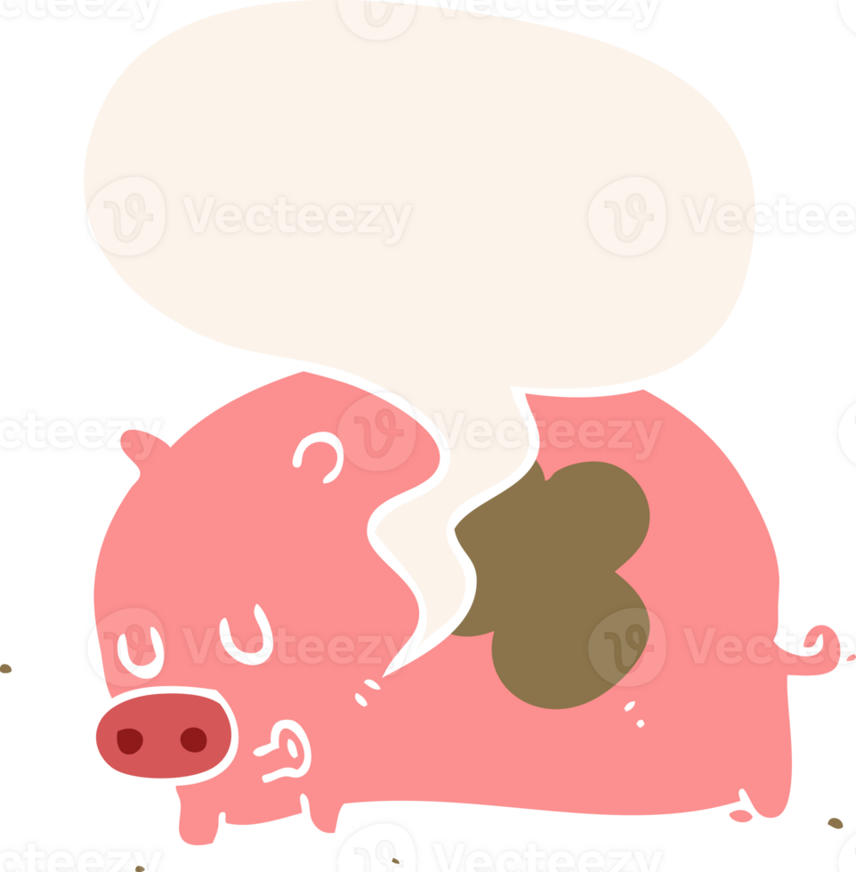 cute cartoon pig with speech bubble in retro style png
