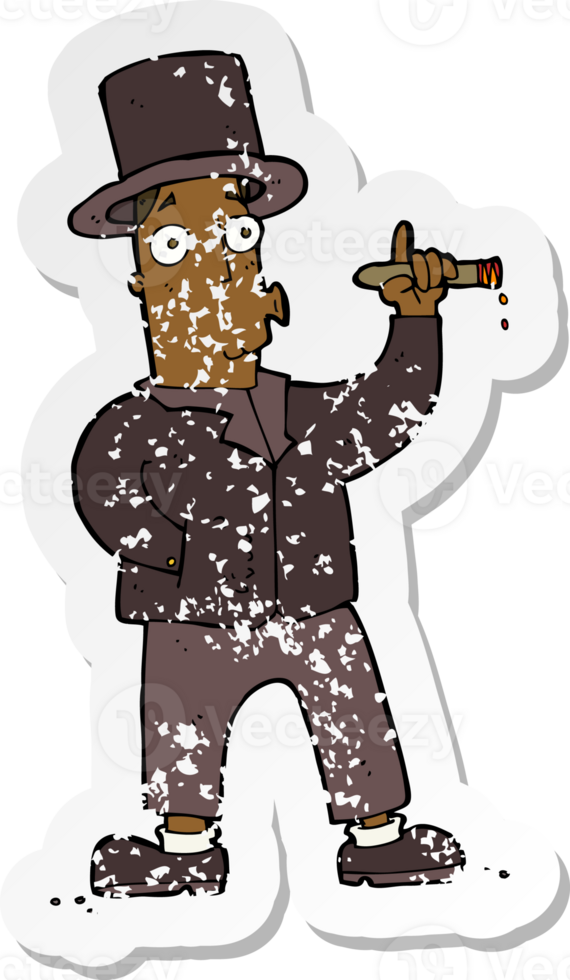 retro distressed sticker of a cartoon smoking gentleman png