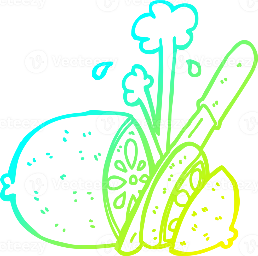 cold gradient line drawing of a cartoon sliced lemon png