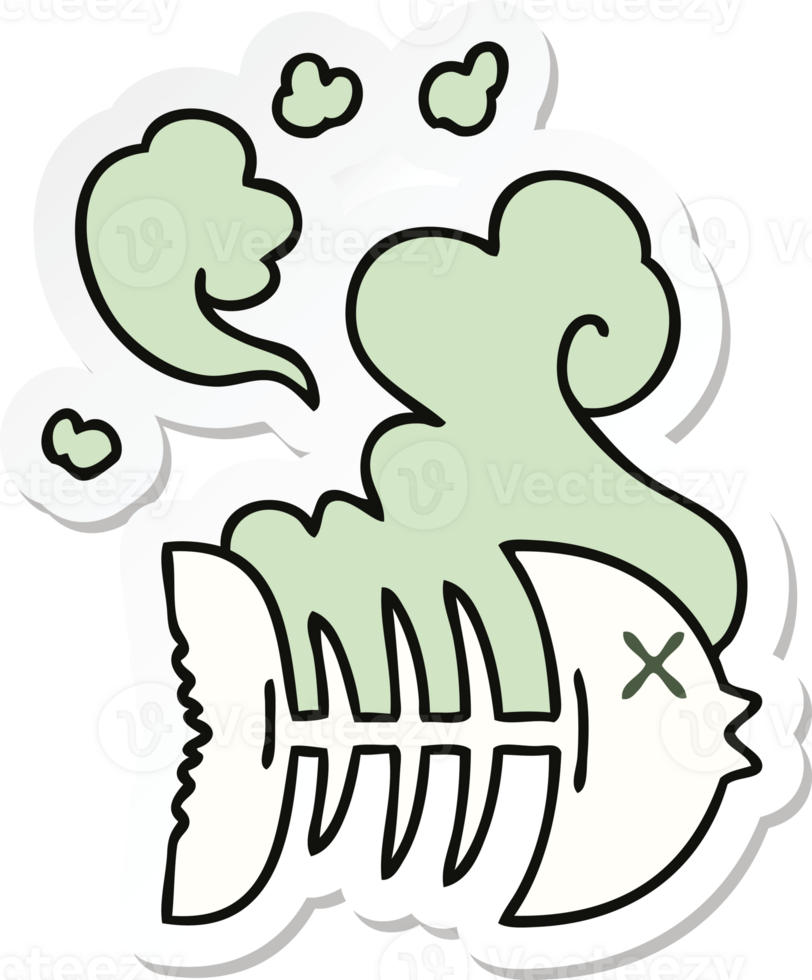sticker of a quirky hand drawn cartoon dead fish png