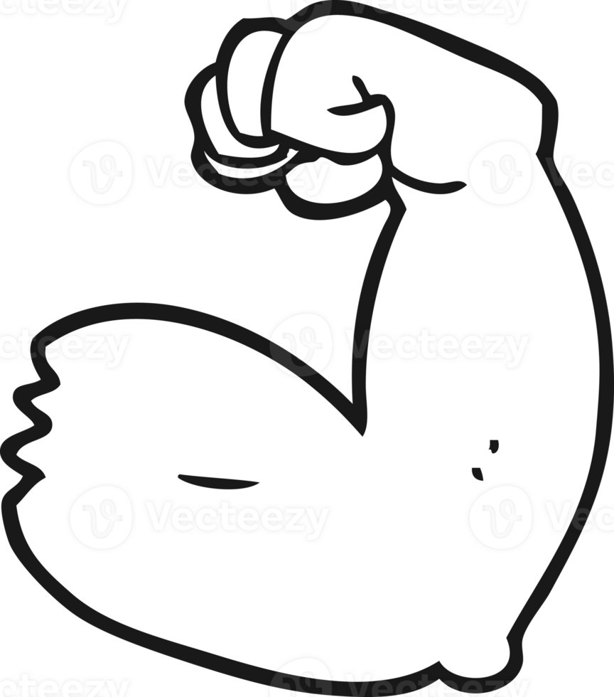 hand dragen svart och vit tecknad serie stark ärm böjning bicep png