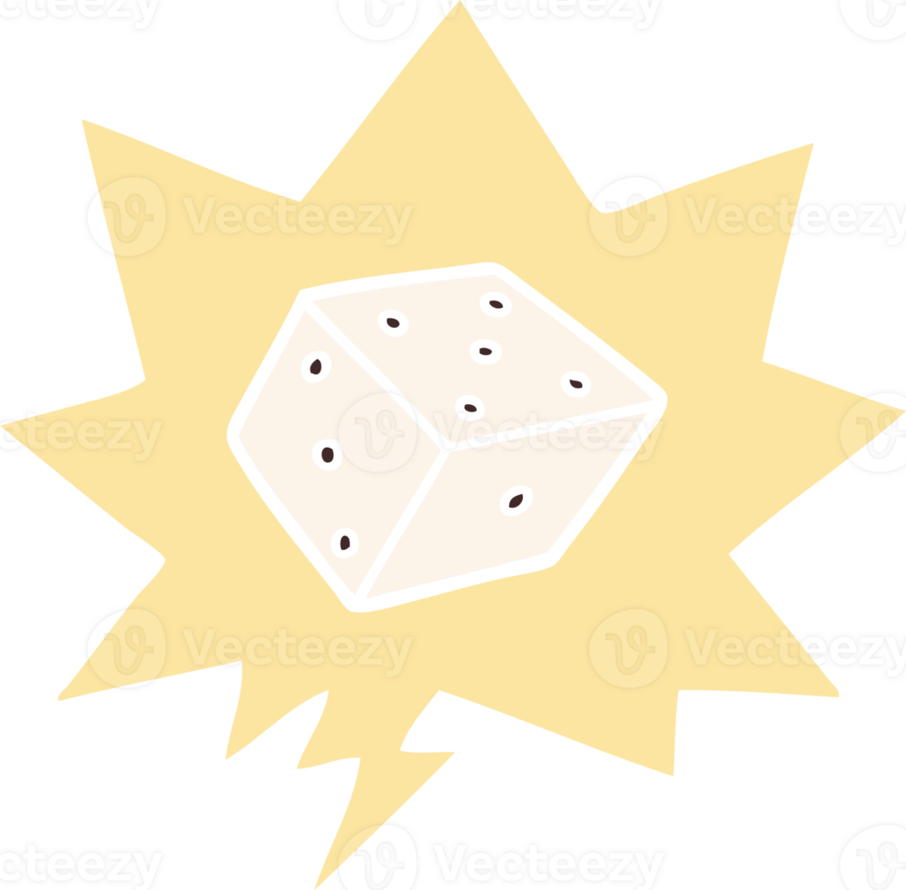 cartoon dice with speech bubble in retro style png