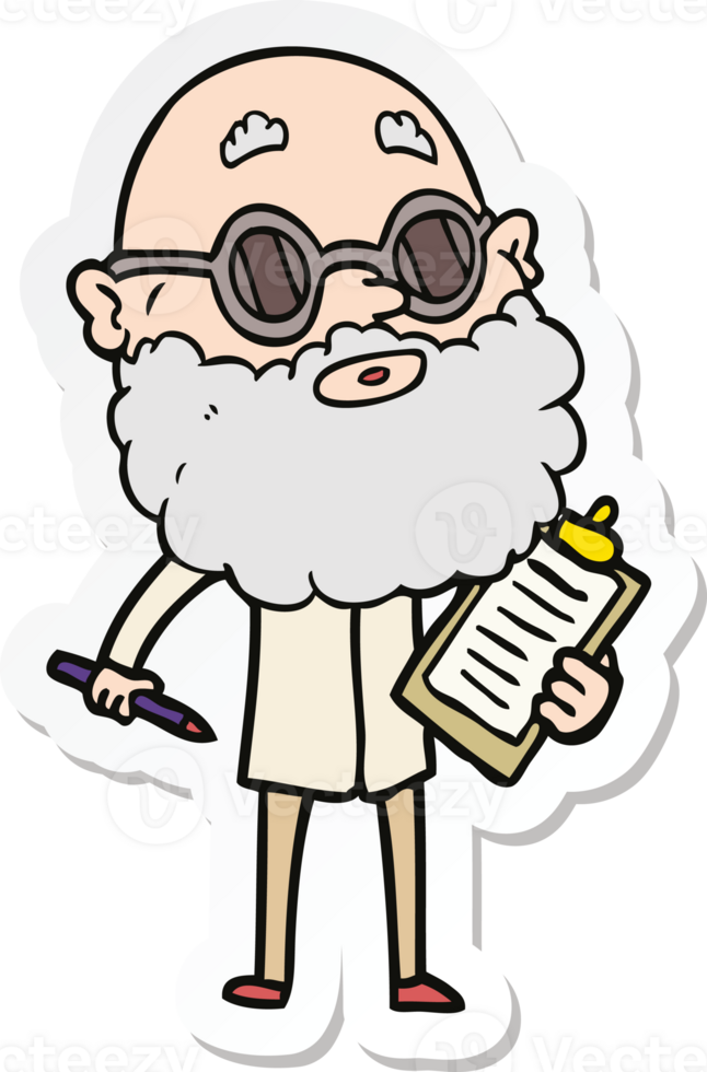 sticker of a cartoon curious man with beard and sunglasses png