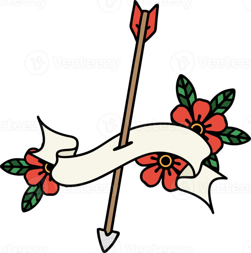 traditional tattoo with banner of an arrow png