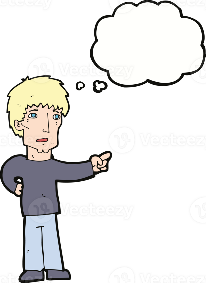 cartoon pointing man with thought bubble png